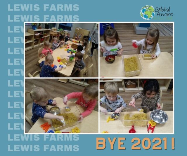 This Jr. Toddler group at Lewis Farms is practicing their motor skills by "scooping out" 2021.  We're looking forward to playing and learning together in 2022!